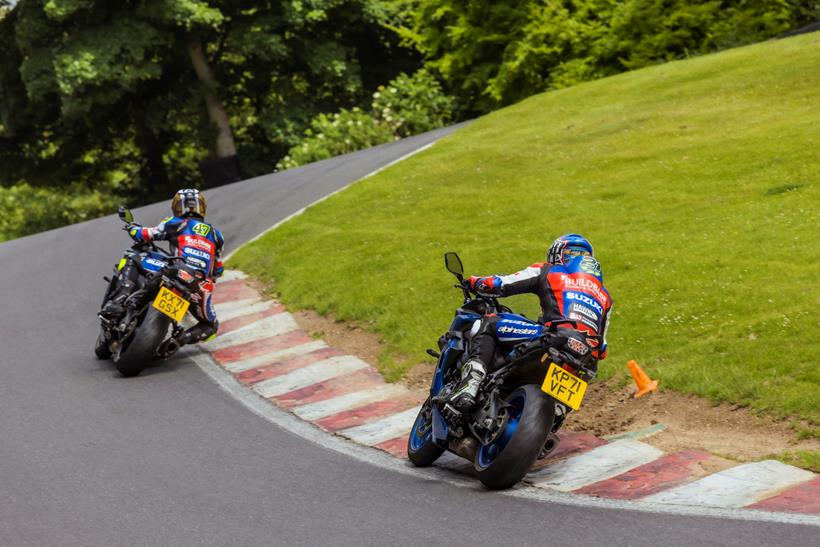 Two Suzuki GSX-S1000GT models ridden on track by BSB riders