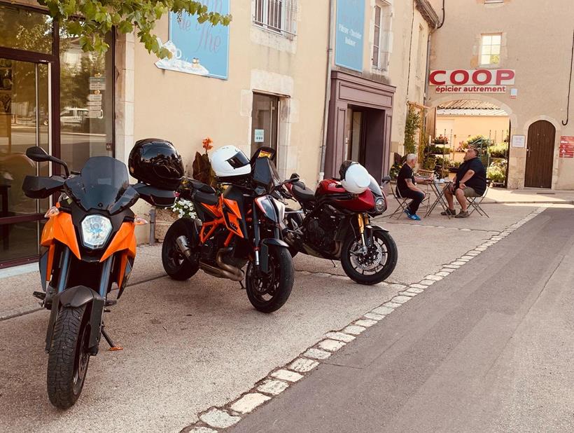 Motorcycles parked at the roadside