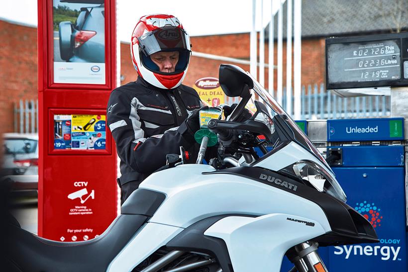 Refuelling a Ducati Multistrada in the UK