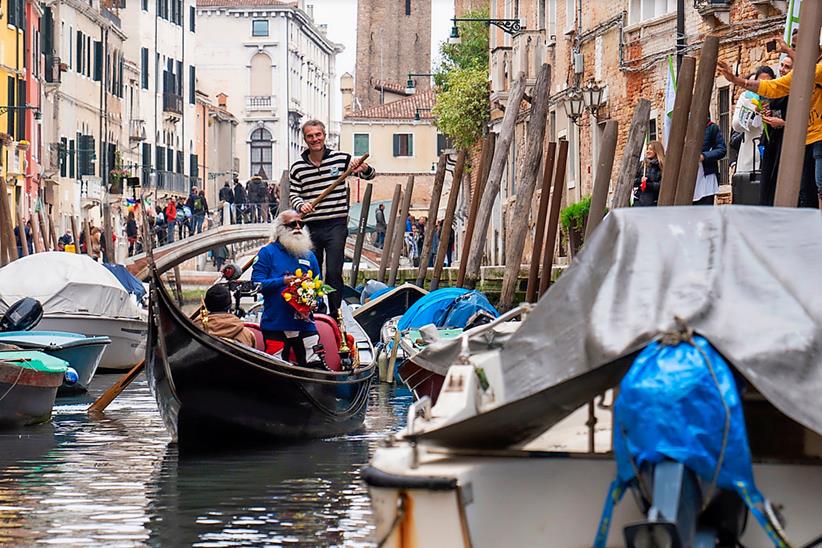 Jagadish Vasudev in a Venetian gondola