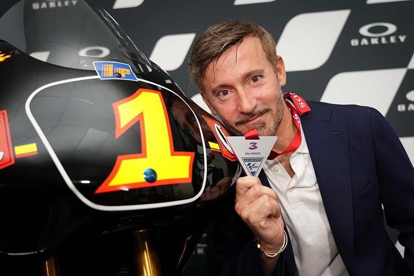 Max Biaggi with his MotoGP Legends medal at Mugello