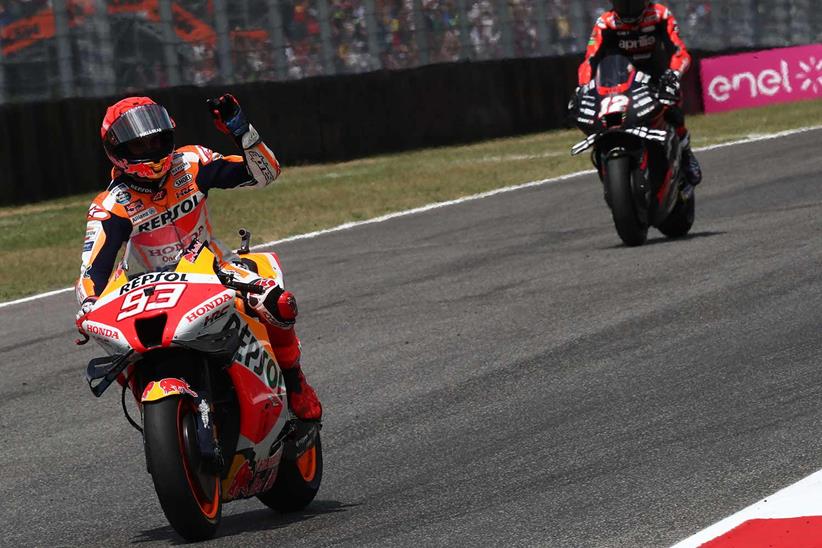 Marc Marquez waves goodbye to the crowd and MotoGP at Mugello