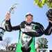 Peter Hickman (FHO BMW Racing) celebrates winning the Superbike TT on Saturday afternoon.