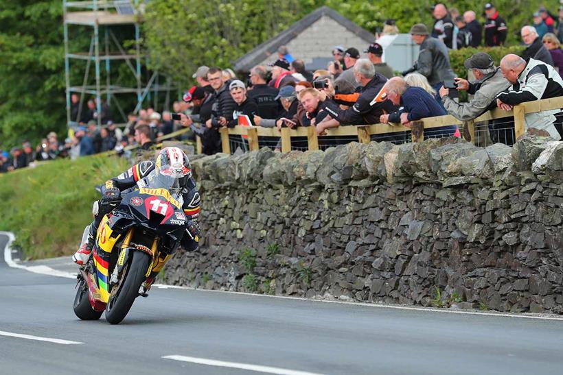 Conor Cummins at the Gooseneck during Monday evening’s Isle of Man RL360 Superstock TT Race