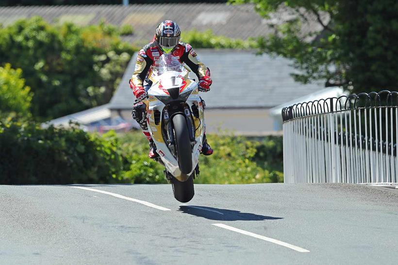 John McGuinness at Ballaugh Bridge during his 100th TT race.