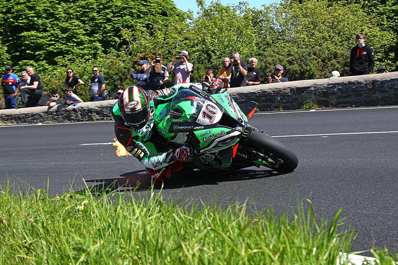 Peter Hickman through the Gooseneck on his Gas Monkey by FHO Racing BMW.