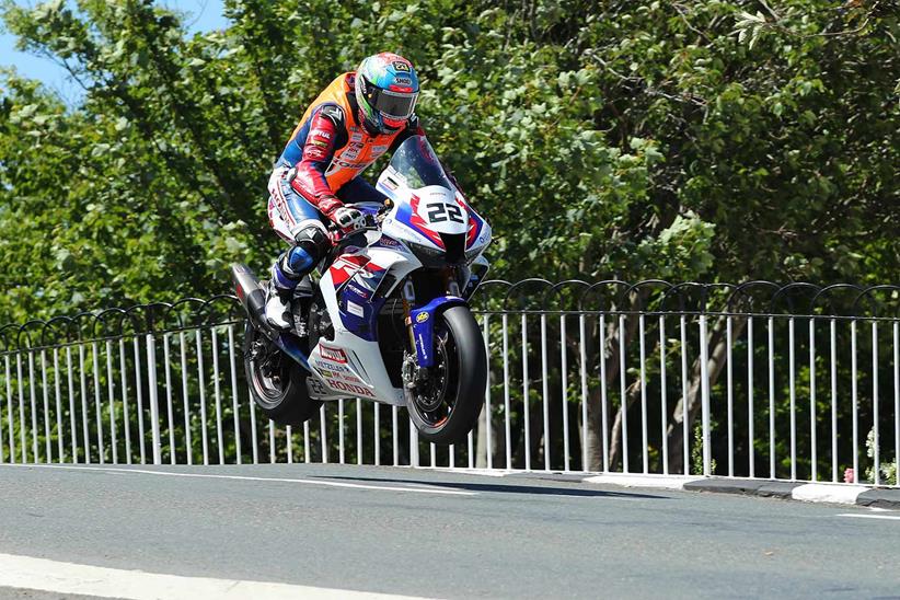 Fastest TT newcomer Glenn Irwin at Ballaugh Bridge on Saturday afternoon.