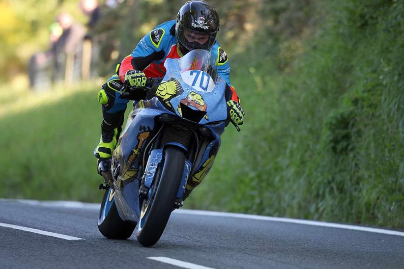 Mark Purslow in action at TT 2022 before he was killed in a crash during the 4th practice session at Ballagarey.