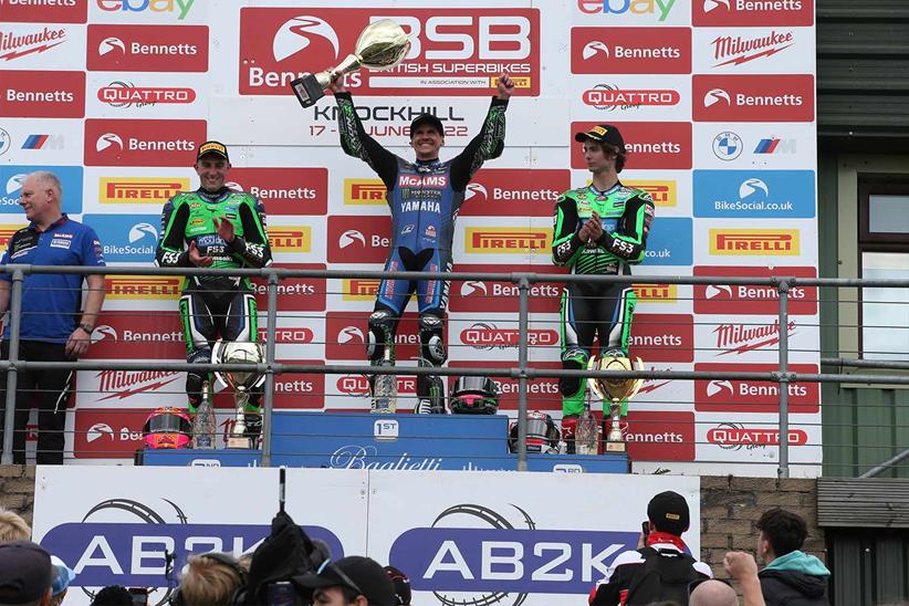 Jason O'Halloran celebrates his win alongside Lee Jackson (left) and Rory Skinner (right)