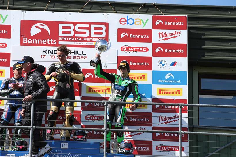 Rory Skinner celebrates his podium at Knockhill