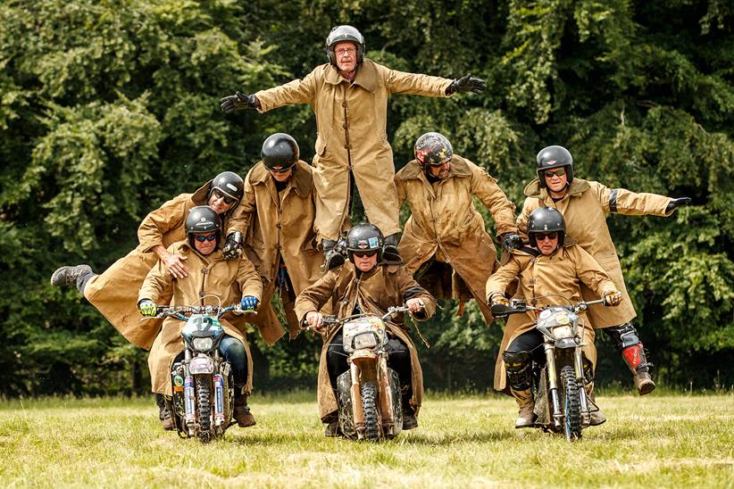 The Purple Helmets motorcycle display team in action