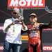 Alvaro Bautista and Ducati CEO Claudio Domenicali on the podium at Misano