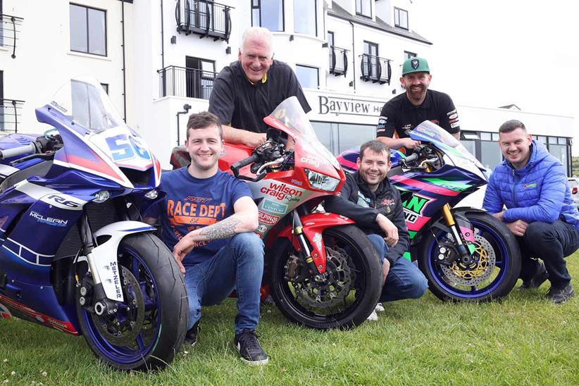 Bill Kennedy MBE, Chair and Clerk of the Course along with road racers Jamie Coward, Adam McLean, Darryl Tweed and Neil Kernohan