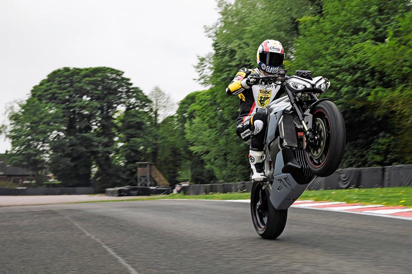 Pulling a wheelie on the finished Triumph TE-1