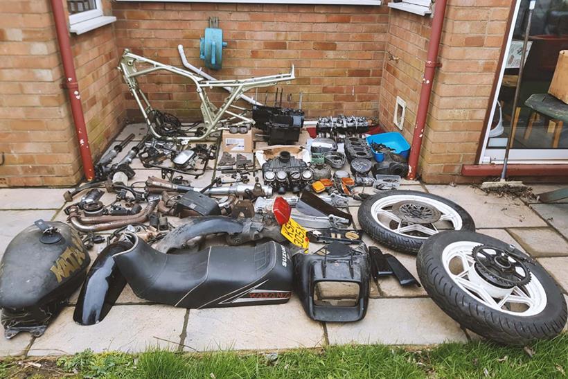 1982 Suzuki Katana in bits before rebuild