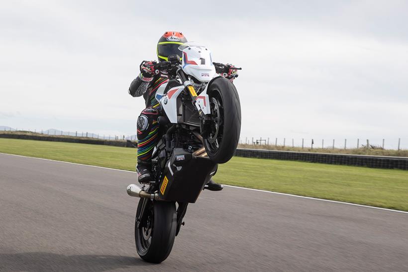 Popping a wheelie on the BMW F900R Cup