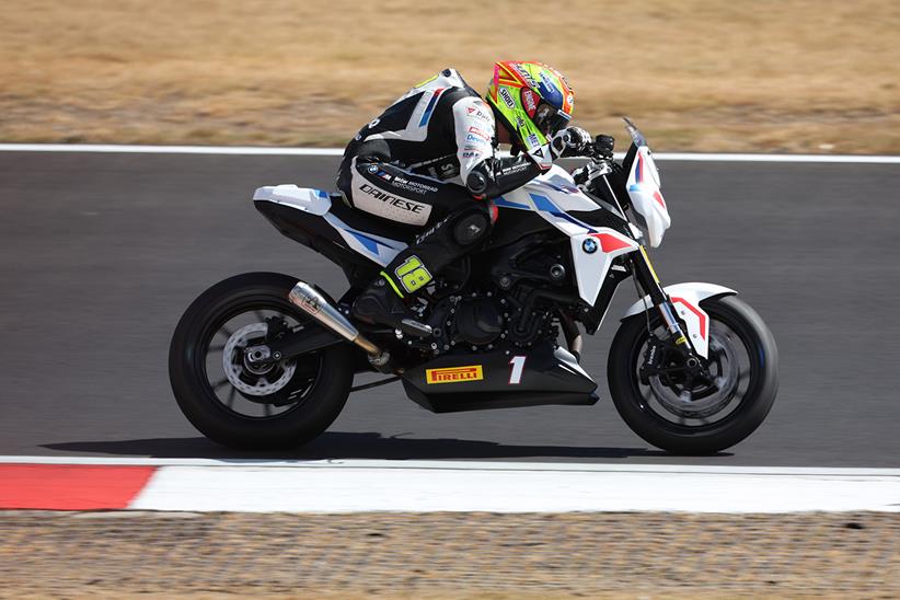 BMW F900R race bike on track right side