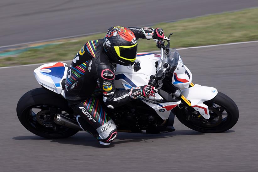 Cornering at Anglesey on the BMW F900R Cup racer