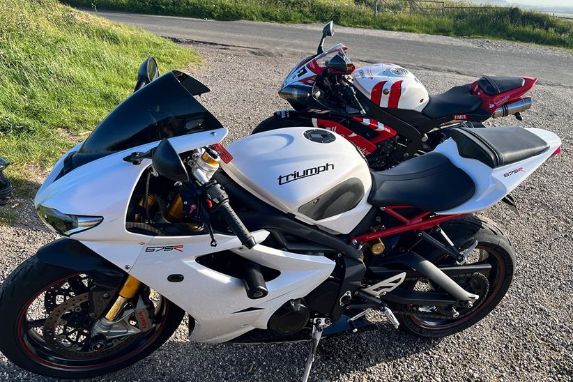 Sarah Mitchell's Triumph Daytona 675R and her partner's Yamaha R1