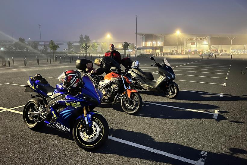 Participants at a late-night stop on the relay