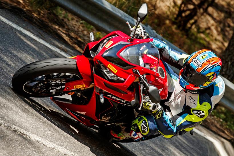 Honda CBR-650R cornering on the road