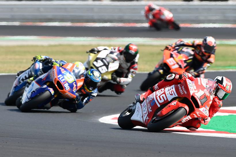 Moto2 racers on the track