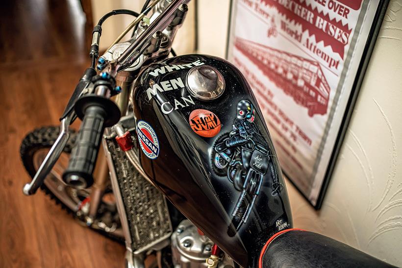 One of Eddie Kidd's bikes from his career, Sid, complete with dented fuel tank