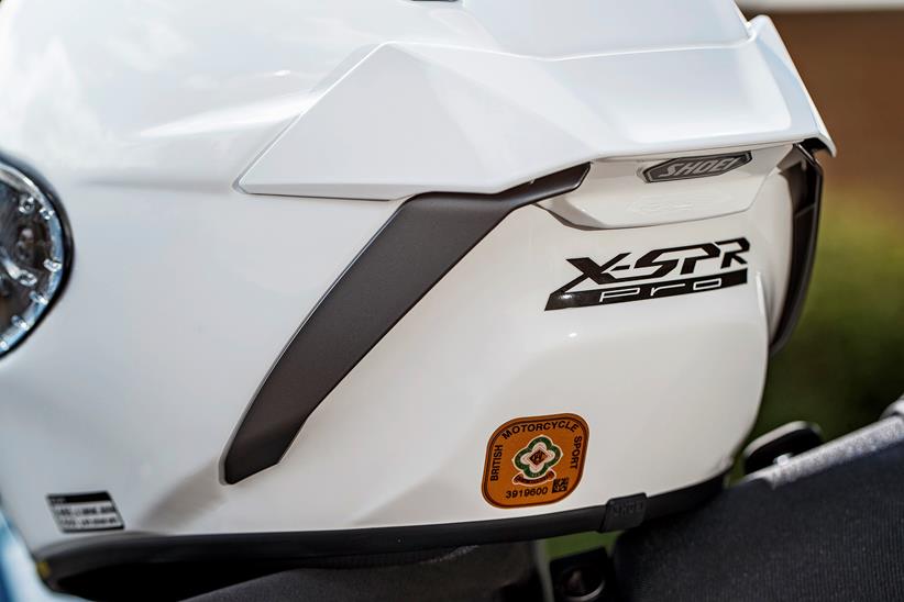 The rear of the helmet showing the result of numerous wind-tunnel tests.