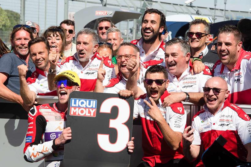 Jake Dixon celebrates his podium at Silverstone