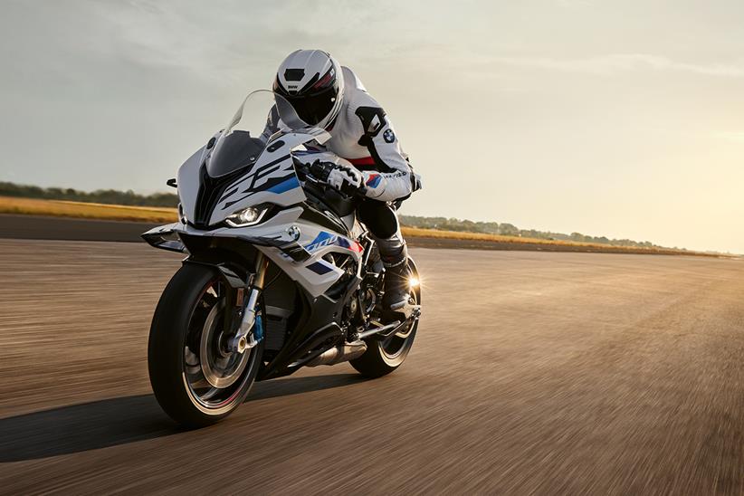 Crouched down on the BMW S1000RR