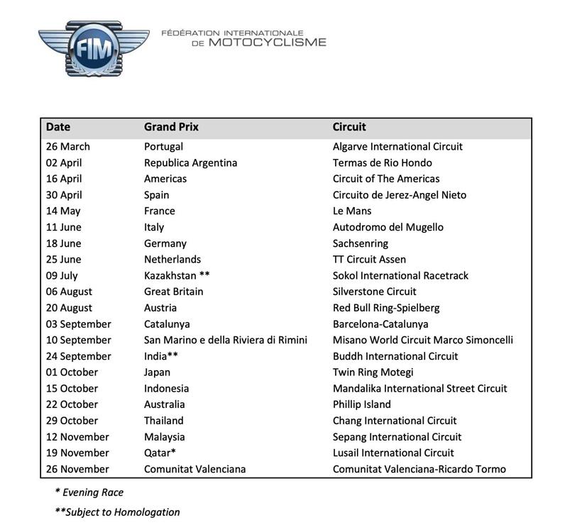 Provisional 2023 MotoGP Calendar