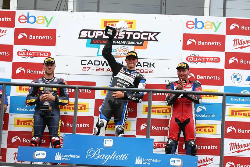 Charlie Nesbitt celebrates his victory at Cadwell Park