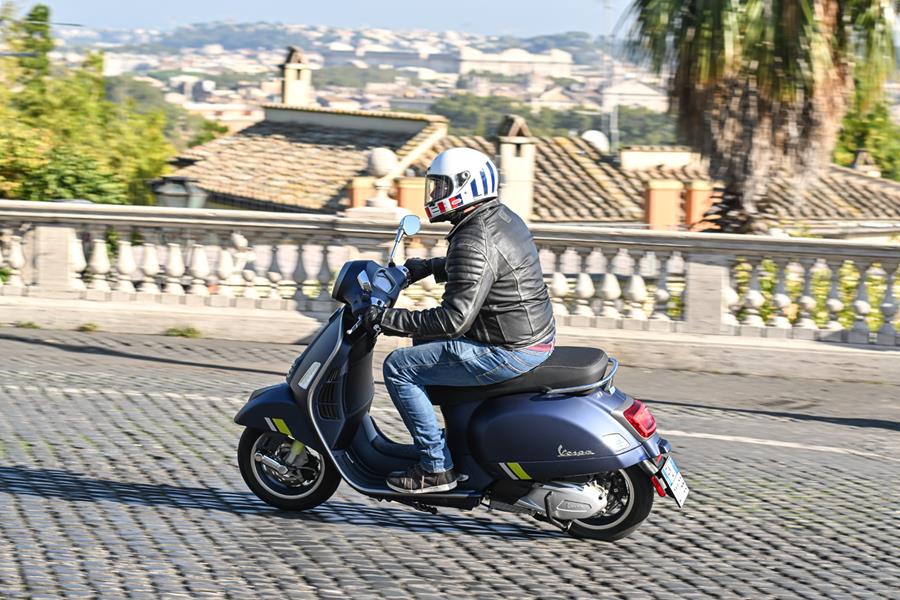 The new Vespa GTS 300 has redesigned suspension so it's more predictable on cobbled streets