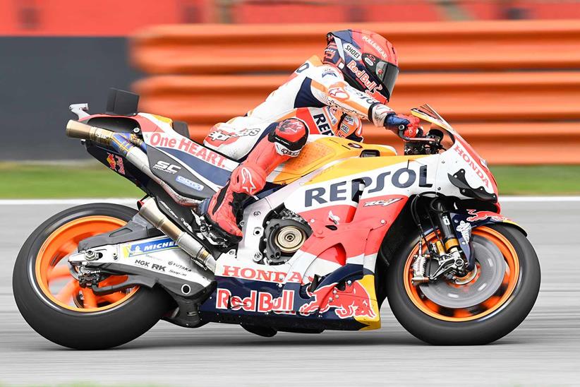 Marc Marquez onboard the 2022 Repsol Honda in Sepang