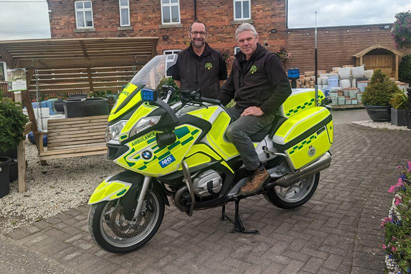 Fundraisers Kevin (left) and Paul with the BMW R1200RT