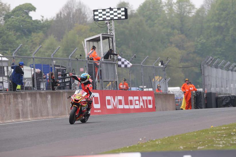 Max Cook wins the Junior Superstock race at Oulton Park