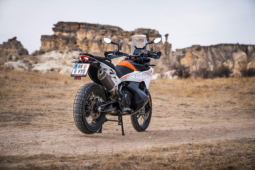 A rear shot of the 2023 KTM 790 Adventure