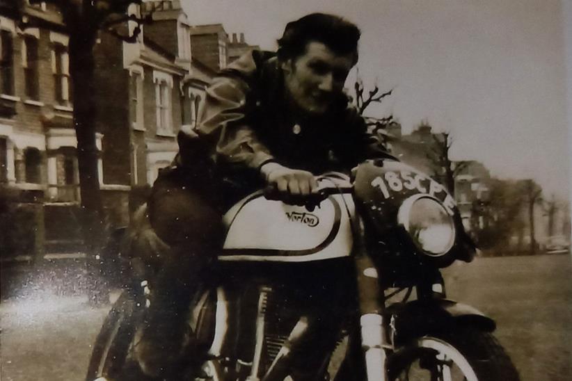 Dave Bishop back in the day on an old Norton café racer