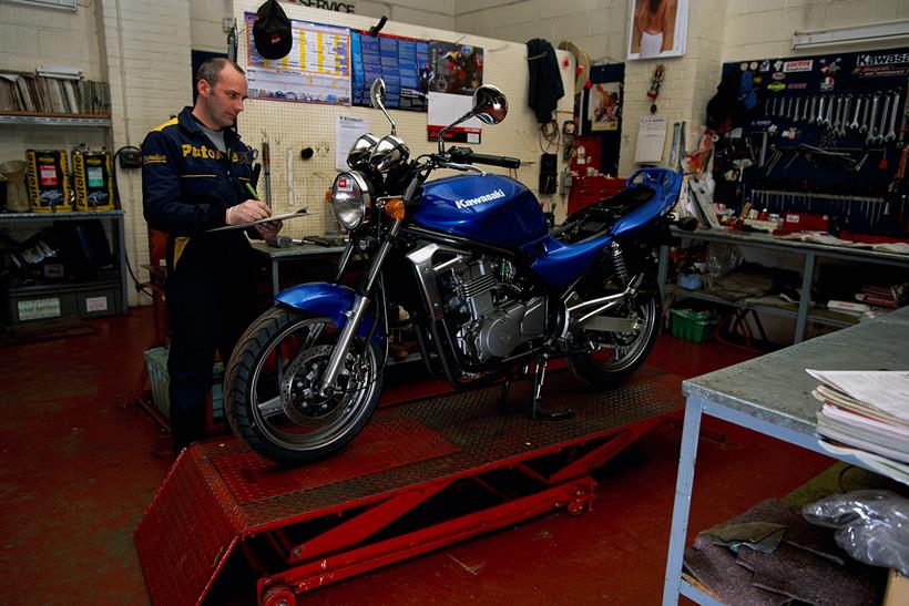 Motorcycle MoT test underway