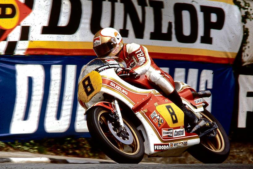 Mike Hailwood on his TT winning Suzuki RG500