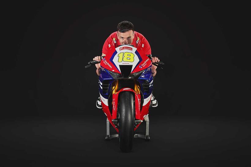 Andrew Irwin sits on the 2023 Honda Racing UK Fireblade