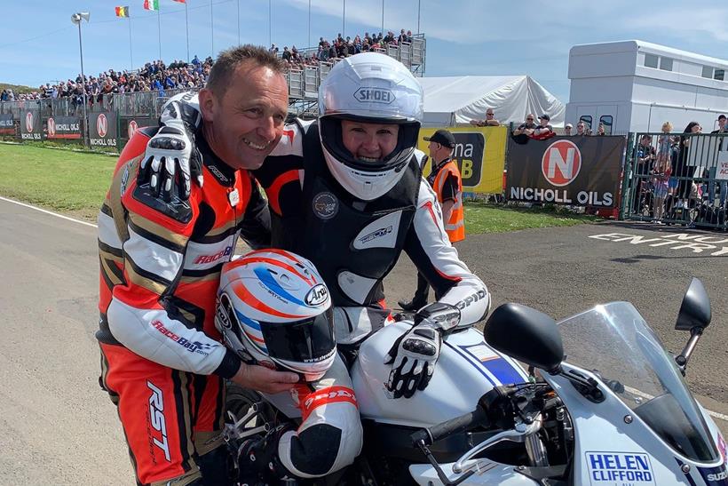 Claire Lomas with Steve Plater at the NW200