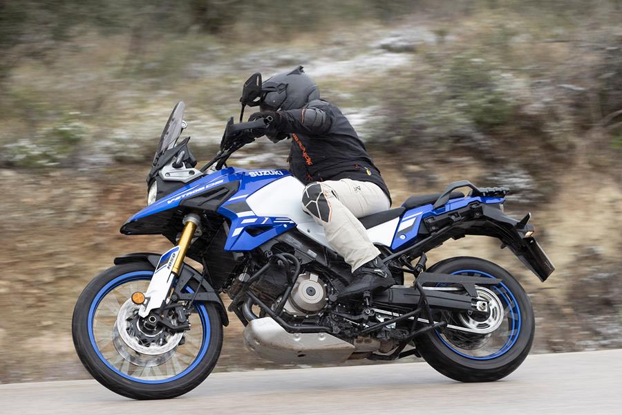 Suzuki V-Strom 1050 DE cornering on the road