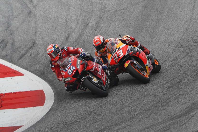 Andrea Dovizioso battles Marc Marquez at the Red Bull Ring in 2019