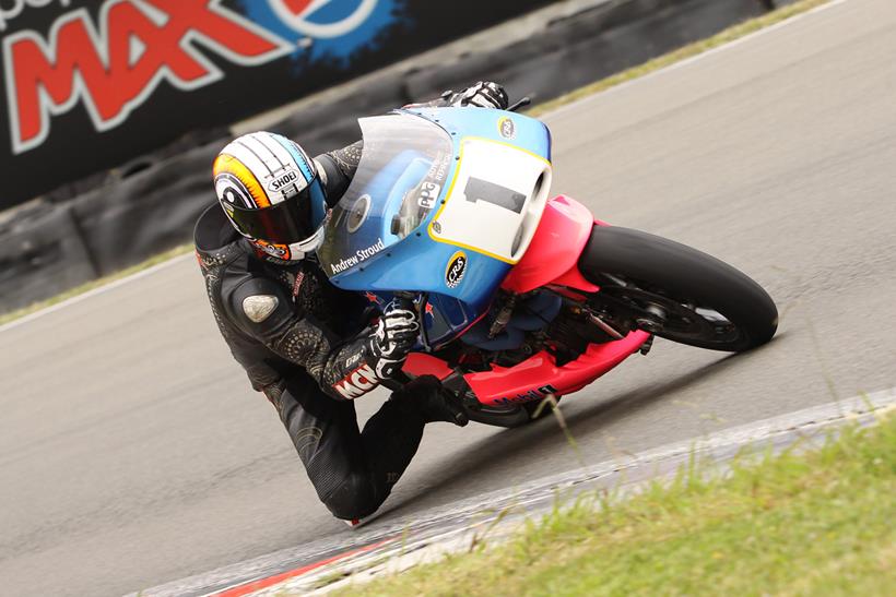 Former MCN road tester Adam Child rides a Britten on track