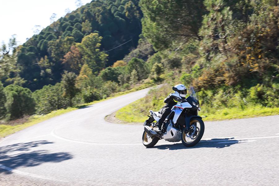 2025-on Honda XL750 Transalp carving up a mountain road