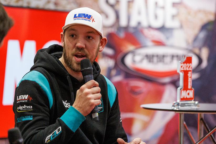 Peter Hickman speaks to MCN members after hours at the MCN show