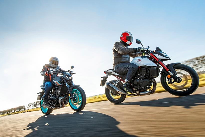 Honda's CB750 Hornet riding alongside the Yamaha MT-07