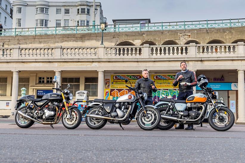 Modern British retro bikes parked up in Brighton