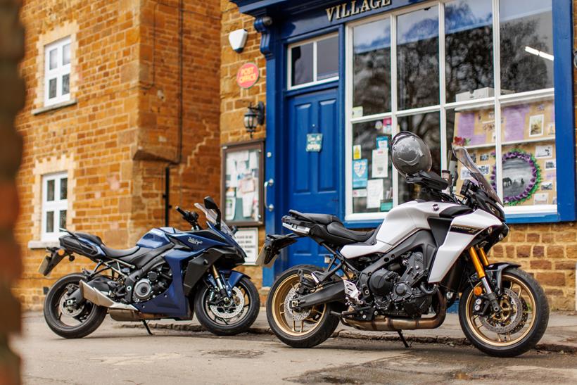 Suzuki GSX-S1000GT and Yamaha Tracer 9 GT parked up